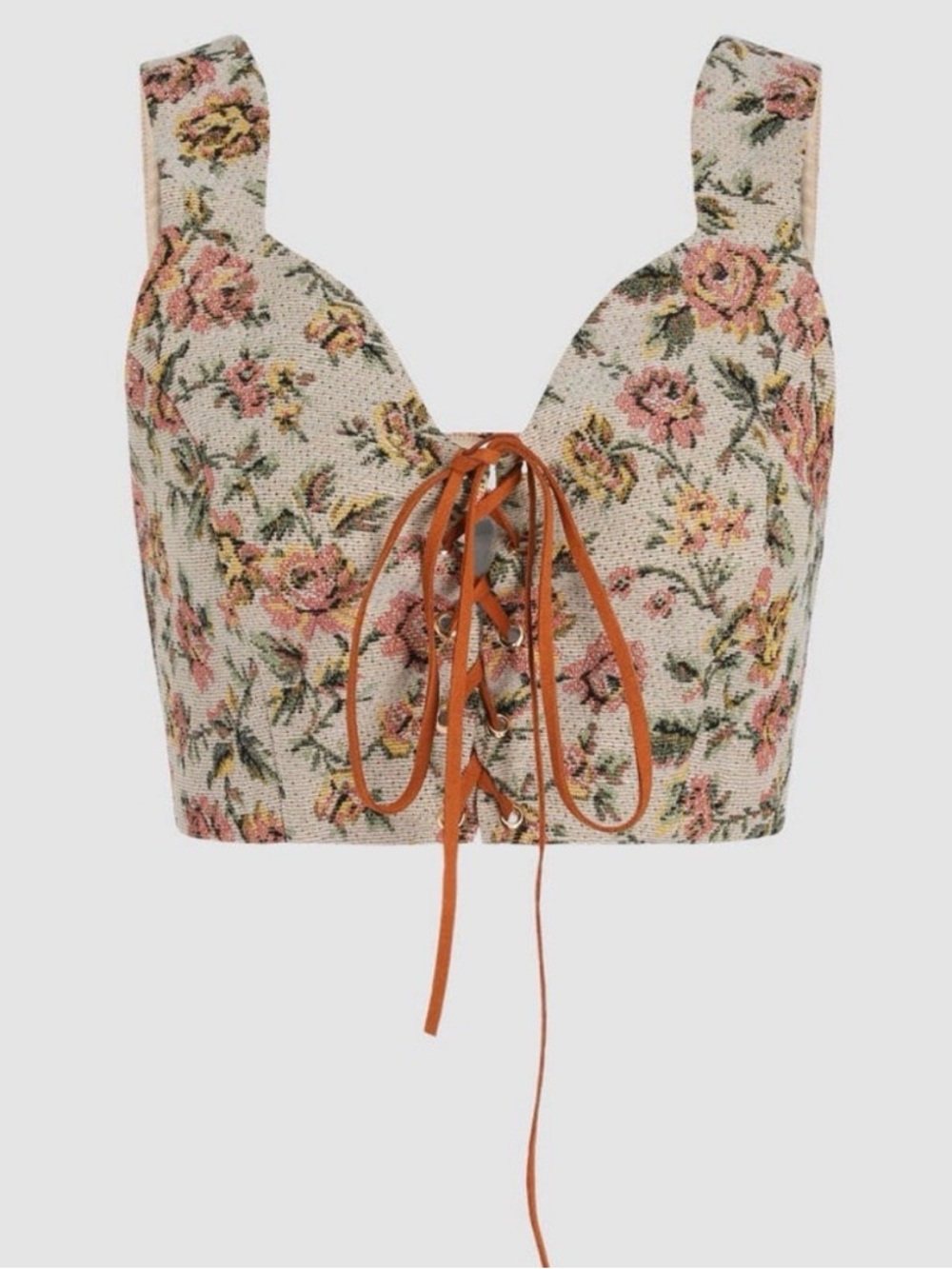 CIDER Floral Tapestry Corset Top Lace-Up Bustier Cottagecore Boho Size M